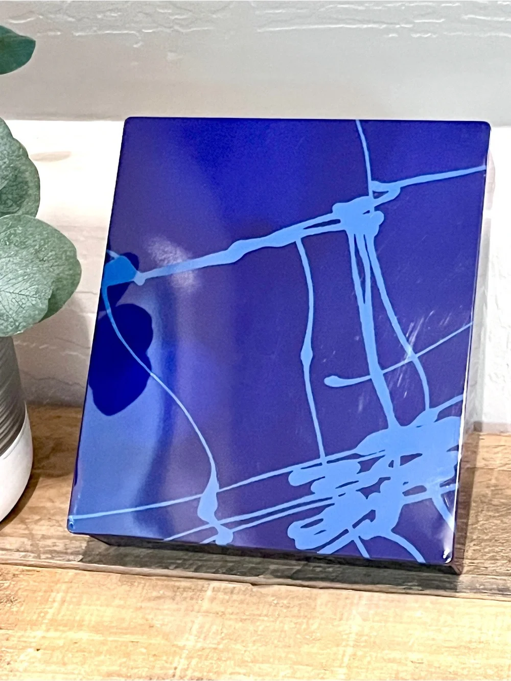Vintage Yoku Moku Japan Empty Blue Abstract Lines Cookie Tin Box 8.5x7x2